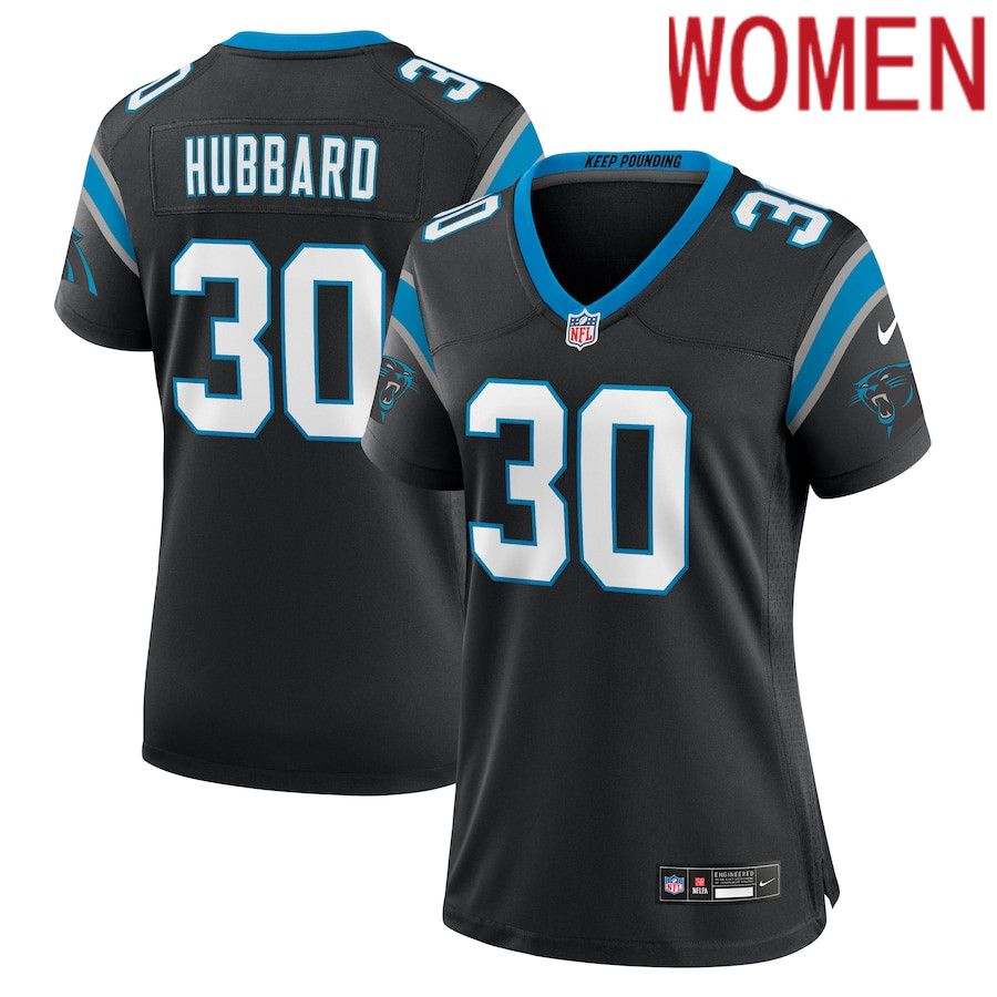 Women Carolina Panthers #30 Chuba Hubbard Nike Black Team Game NFL Jersey->women nfl jersey->Women Jersey